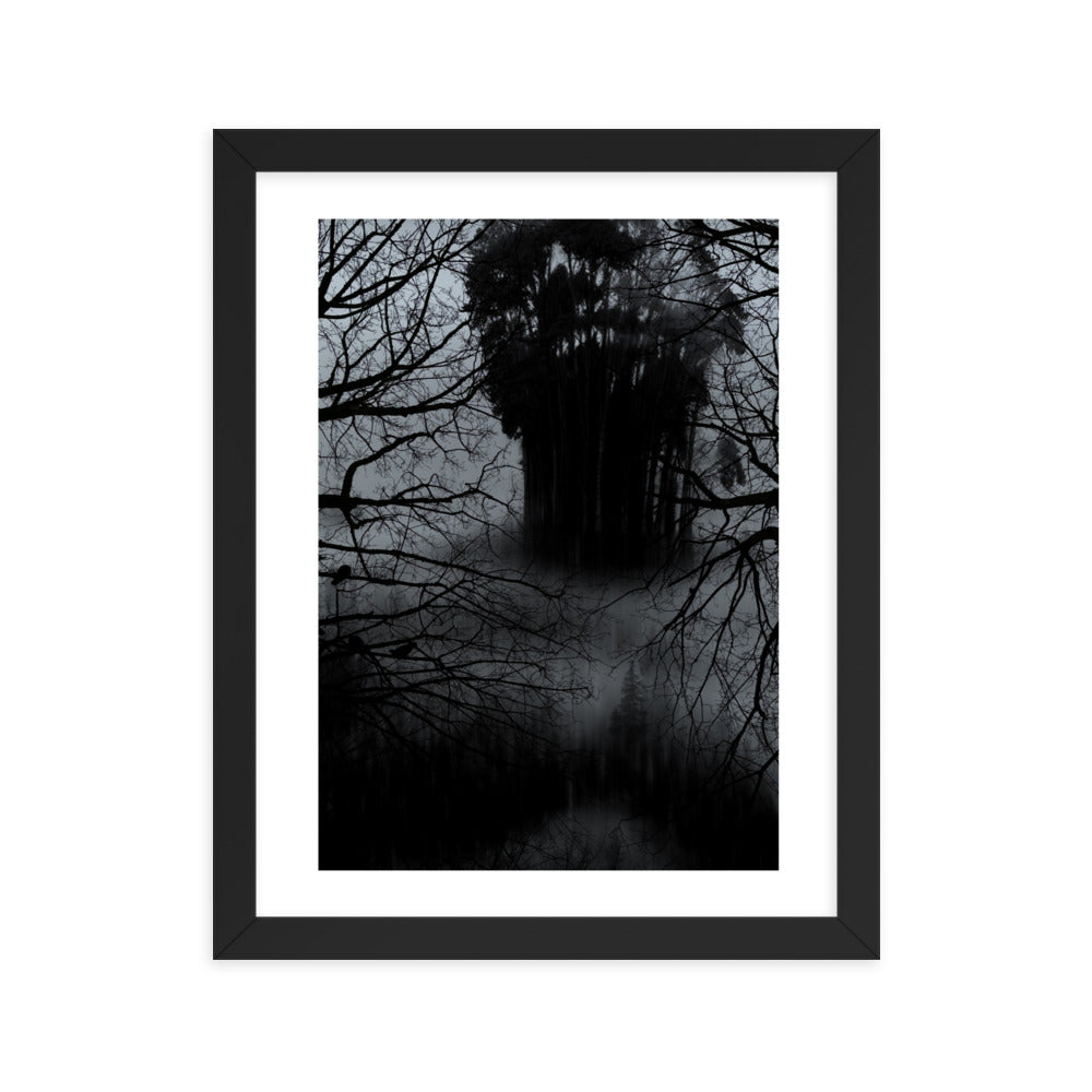 Affiche Encadrée Lost in the forest : Tableau Effet d'Optique - Visages Dissimulés dans une Forêt Sombre