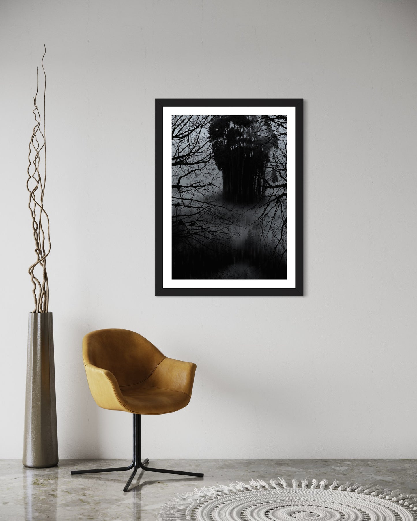 Affiche Encadrée Lost in the forest : Tableau Effet d'Optique - Visages Dissimulés dans une Forêt Sombre