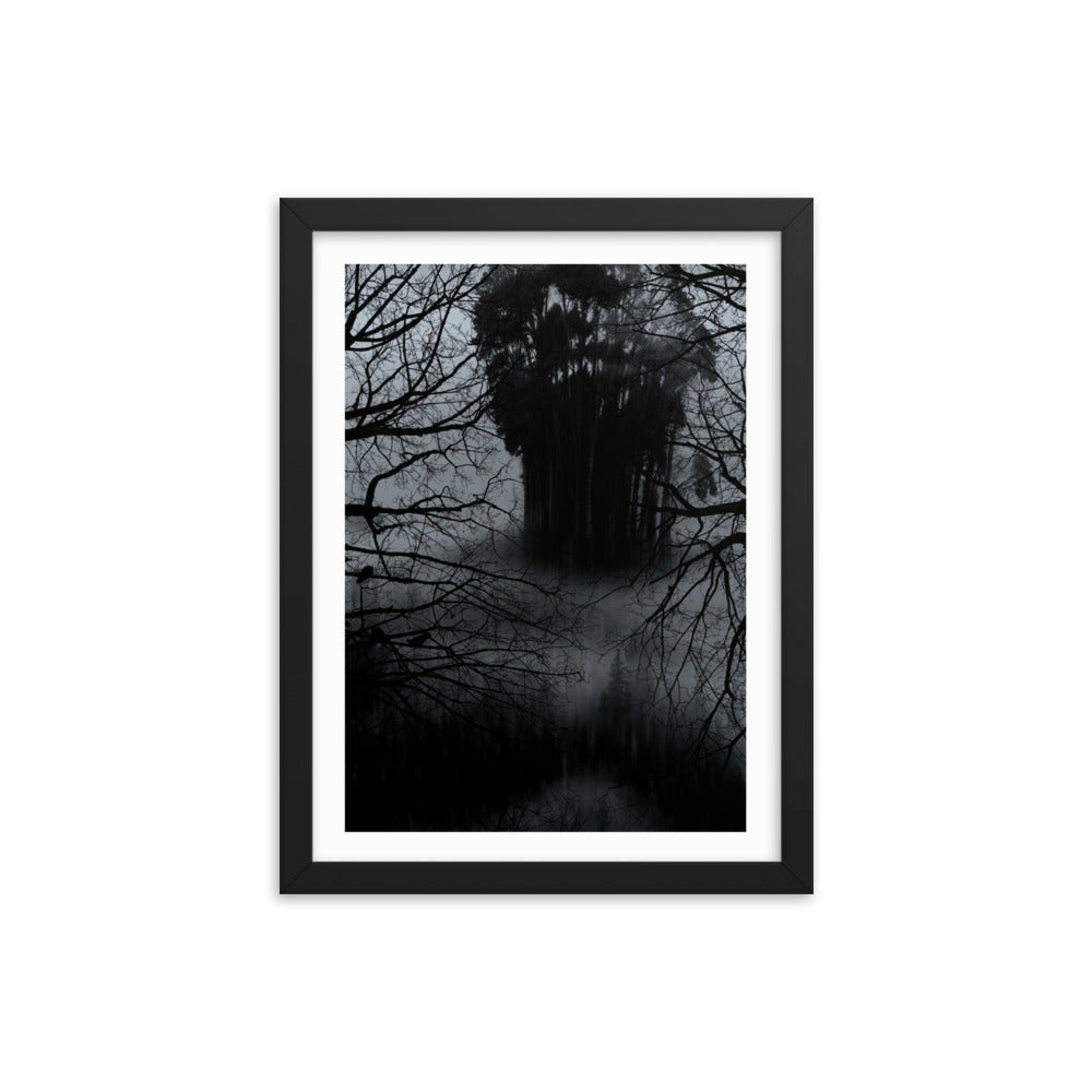 Affiche Encadrée Lost in the forest : Tableau Effet d'Optique - Visages Dissimulés dans une Forêt Sombre