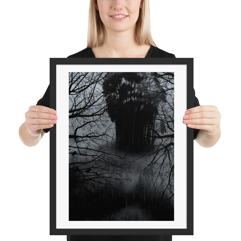 Affiche Encadrée Lost in the forest : Tableau Effet d'Optique - Visages Dissimulés dans une Forêt Sombre