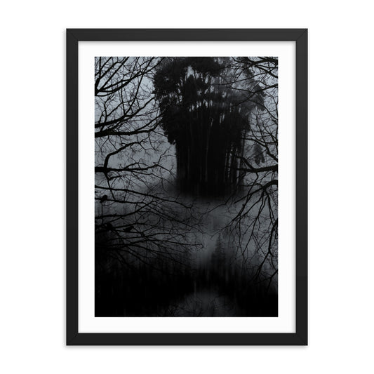 Affiche Encadrée Lost in the forest : Tableau Effet d'Optique - Visages Dissimulés dans une Forêt Sombre