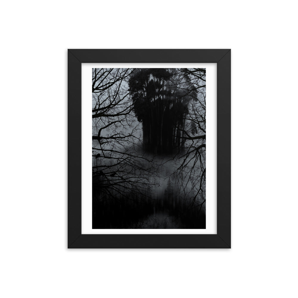 Affiche Encadrée Lost in the forest : Tableau Effet d'Optique - Visages Dissimulés dans une Forêt Sombre